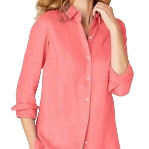 J. Jill Love Linen Coral Button-Down Shirt Size M